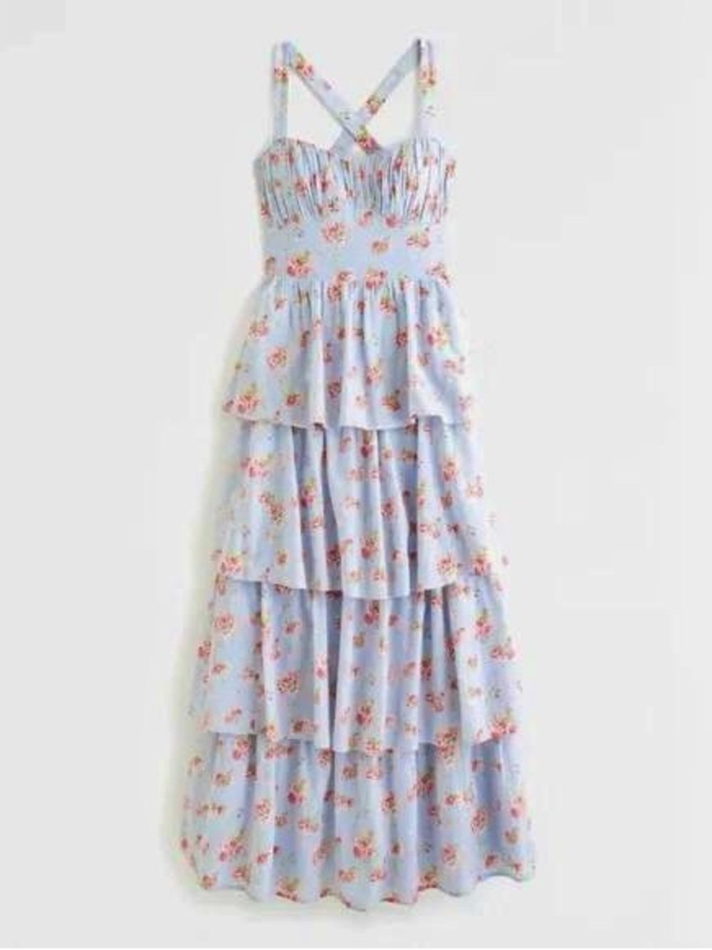 NWT Abercrombie & Fitch Pastel Blue Floral Tiered Maxi Dress